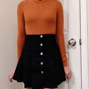 Orange Ribbed Fitted Long Sleeve Shirt